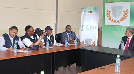 HoM and his team meeting the Chairperson of Independent National Electoral Commission, Mr Yves Herinirina Rakotomanana