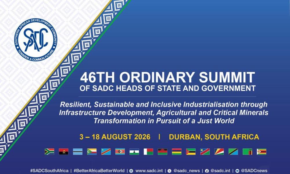SADC to hold 46th Ordinary Summit of Heads of State and Government in Durban, South Africa, on 17 August 2026